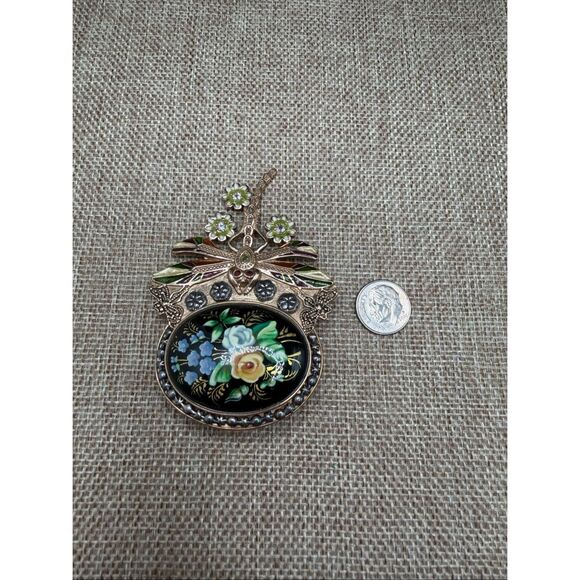 Unique Estate Amy Kahn Russell Bronze Dragonfly Floral Large Pin Pendant - Picture 7 of 8